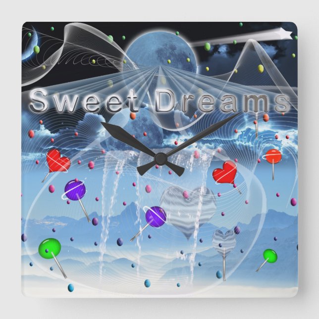 Surreal Adorable Sweet Dreams Square Wall Clock (Front)