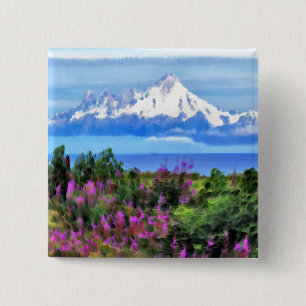 Surreal Alaskan Wilderness painting 15 Cm Square Badge