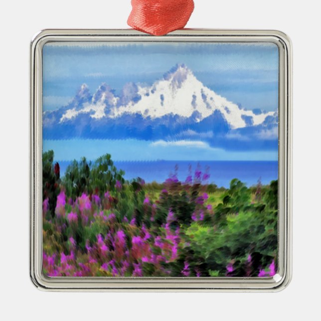 Surreal Alaskan Wilderness painting Metal Ornament (Front)