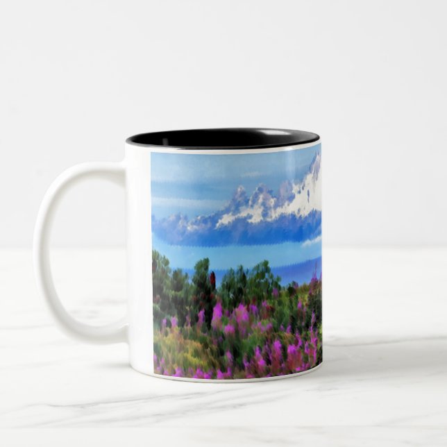Surreal Alaskan Wilderness painting Two-Tone Coffee Mug (Left)