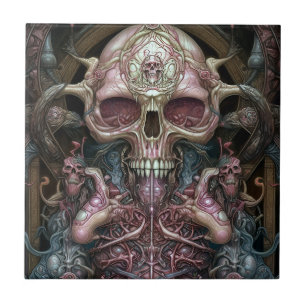 Surreal Anatomy Skull Horror Sci-Fi Art  Ceramic Tile