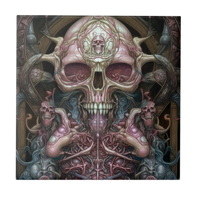 Surreal Anatomy Skull Horror Sci-Fi Art  Ceramic Tile (Front)