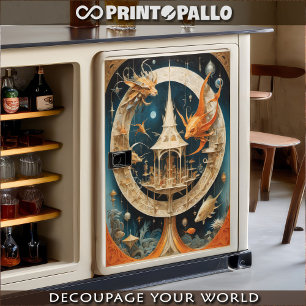 Surreal and abstract world with buildings and fish tissue paper