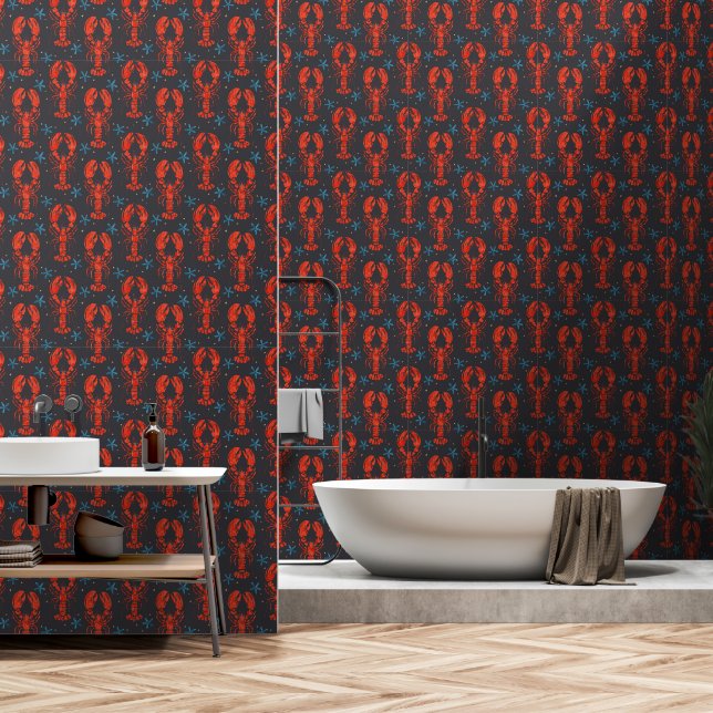 Surreal Animal Design With Lobster Pattern. Wallpaper (Bathroom)