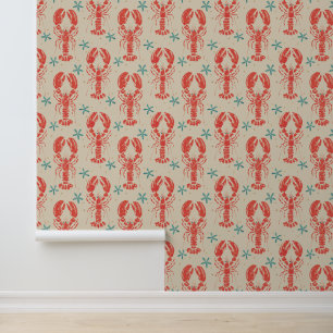 Surreal Animal Design With red Lobster Pattern. Wa Wallpaper