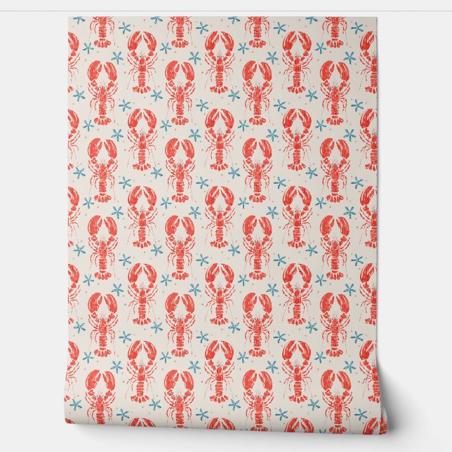 Surreal Animal Design With red Lobster Pattern. Wallpaper (Unrolling)