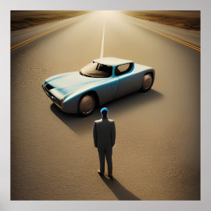 Surreal Art Abstract modern A man and his Car Poster