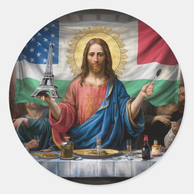 surreal artwork depicting Jesus from the Last Supp Classic Round Sticker (Front)