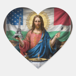surreal artwork depicting Jesus from the Last Supp Heart Sticker