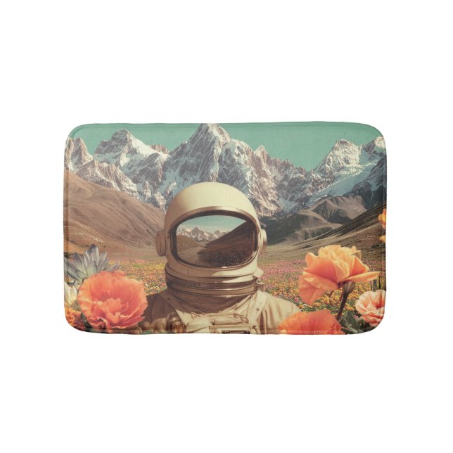 Surreal Astronaut In Flower Field Bath Mat (Front)