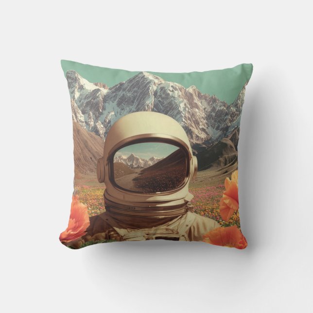 Surreal Astronaut In Flower Field Cushion (Front)