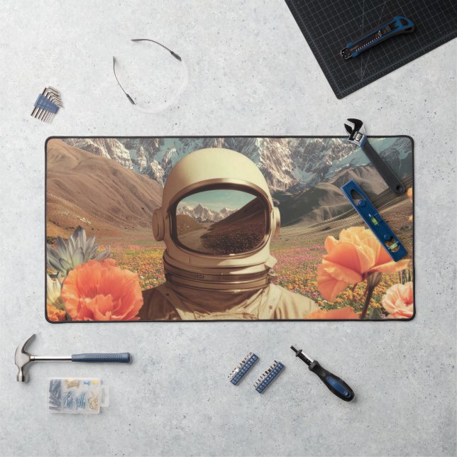 Surreal Astronaut In Flower Field Desk Mat (Workstation)
