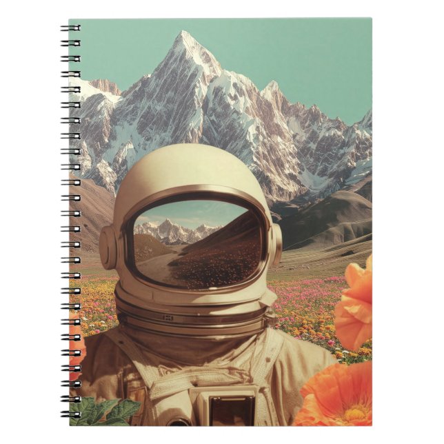 Surreal Astronaut In Flower Field Notebook (Front)