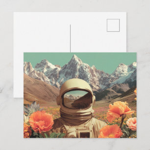Surreal Astronaut In Flower Field Postcard