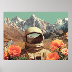 Surreal Astronaut In Flower Field Poster