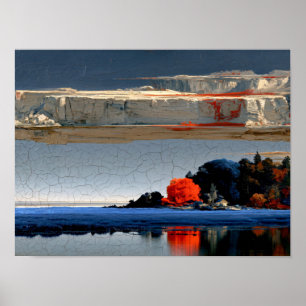 Surreal Autumn Lake and Cliffs Art Poster