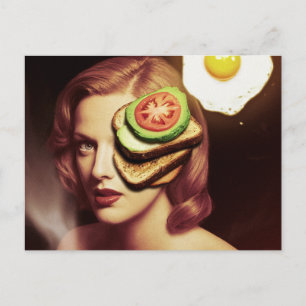 Surreal Avocado Toast and Egg Breakfast Postcard