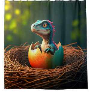 Surreal Baby Dinosaur Hatching Shower Curtain