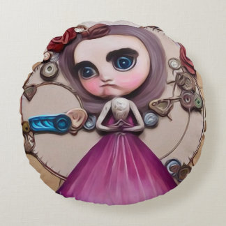Surreal Baby Face Doll Round Cushion