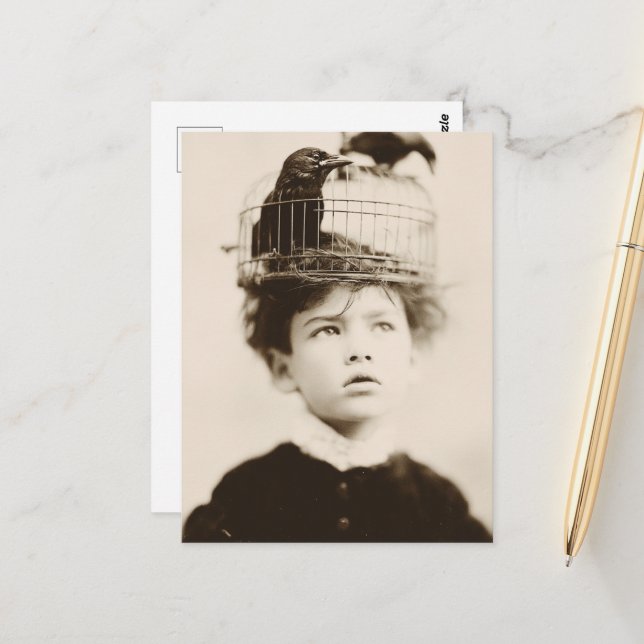 Surreal Bird Cage Hat Postcard (Front/Back In Situ)