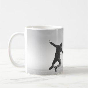 surreal black and white art painter drawing on a c coffee mug