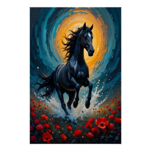 Surreal Black Horse Wall Art Home Decor Gift