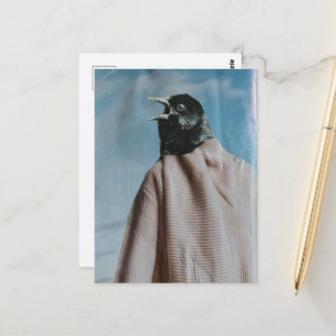 Surreal Blackbird Collage Postcard