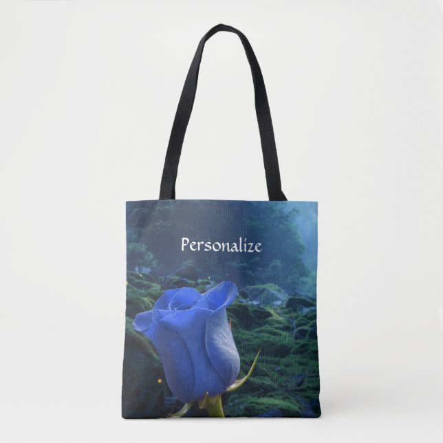 Surreal Blue Rose in Magical Forest Personalise Tote Bag (Front)