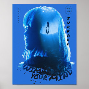 Surreal Blue Underwater Ocean Girl Double Exposure Poster