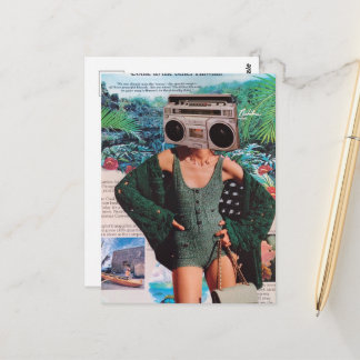 Surreal Boombox Hawaii Woman Collage Postcard