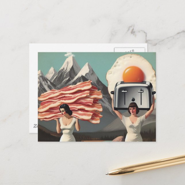 Surreal Breakfast Ladies in the Mountains Postcard (Front/Back In Situ)