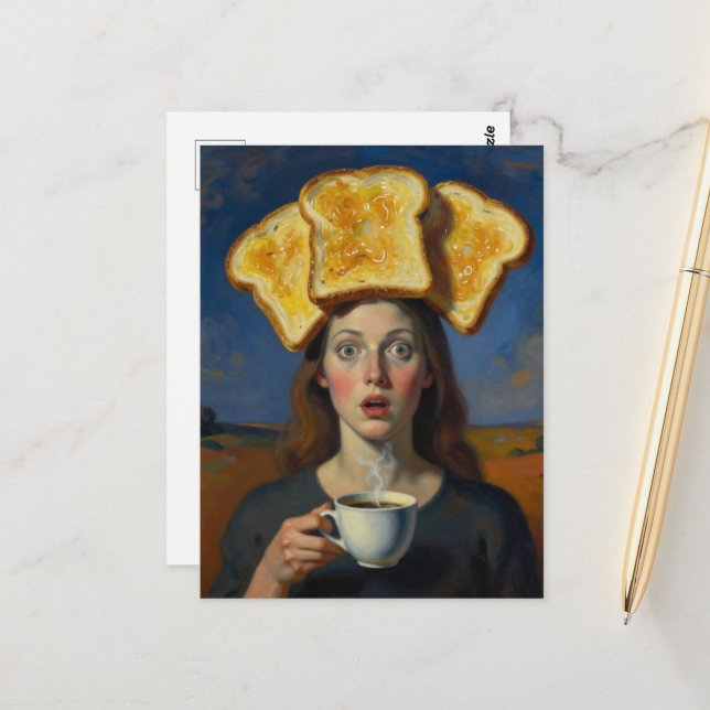 Surreal Breakfast Series Toast and  Coffee Woman  Postcard (Front/Back In Situ)