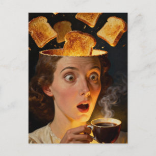 Surreal Breakfast Toast and Coffee Woman  Postcard