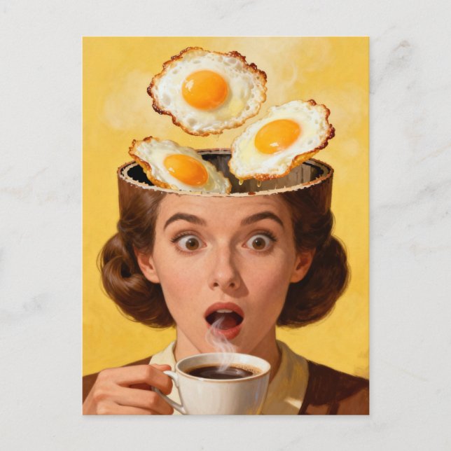 Surreal Breakfast Toast and Coffee Woman Yellow  Postcard (Front)