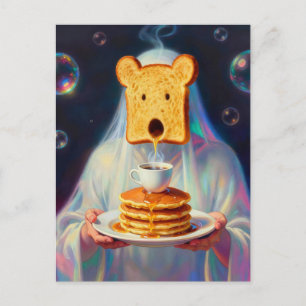 Surreal Breakfast Toast Pancakes and Coffee Postcard