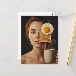 Surreal Breakfast Toast Woman With Egg and Coffee Postcard