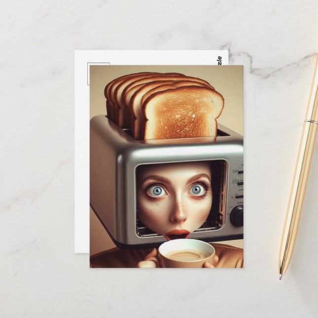 Surreal Breakfast Woman Postcard (Front/Back In Situ)