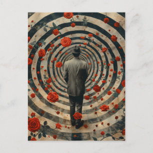 Surreal Business Man Red Roses Collage Postcard