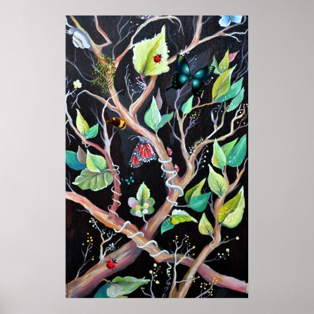 Surreal Butterflies- Botanical Deco Art Pattern Poster (Front)