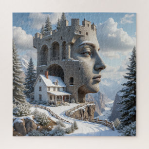 Surreal Castle Face in Snowy Mountains – Fantasy Jigsaw Puzzle