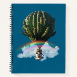 Surreal Cat Hot Air Balloon with Cactus & Rainbow Notebook
