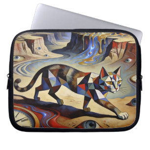 Surreal Cat Melting Clocks Dali Picasso Inspired Laptop Sleeve