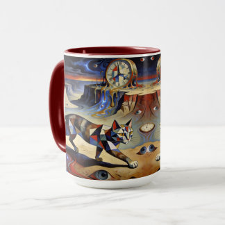 Surreal Cat Melting Clocks Dali Picasso Inspired Mug