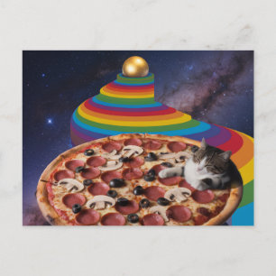 Surreal Cat Sleeping on a Pizza Postcard