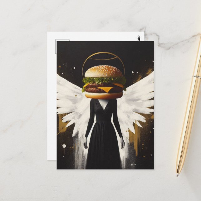 Surreal Cheeseburger Angel Postcard (Front/Back In Situ)
