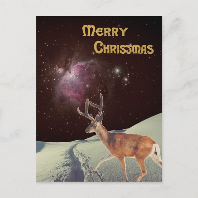 Surreal Christmas reindeer in space Postcard (Front)
