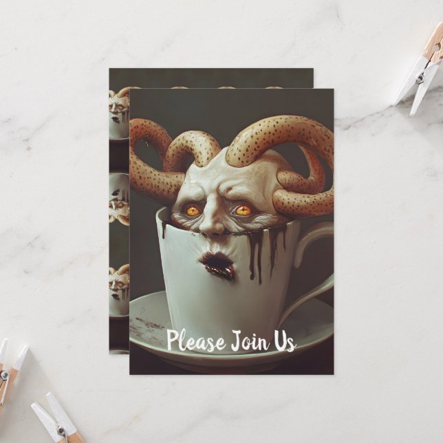 Surreal Coffee Octopus Invitation (Front/Back In Situ)