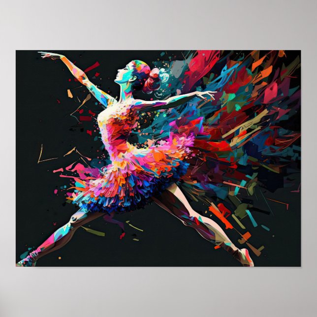 Surreal Colour Splash Dancing Ballerina Poster (Front)
