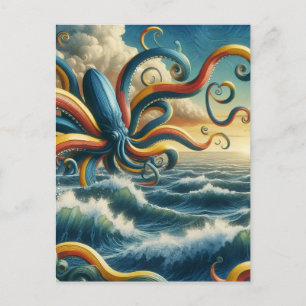 Surreal Colourful Banana Octopus Postcard