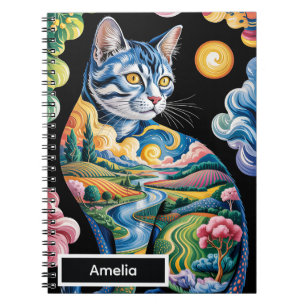 Surreal Colourful Cat Landscape Painting Artistic Notebook